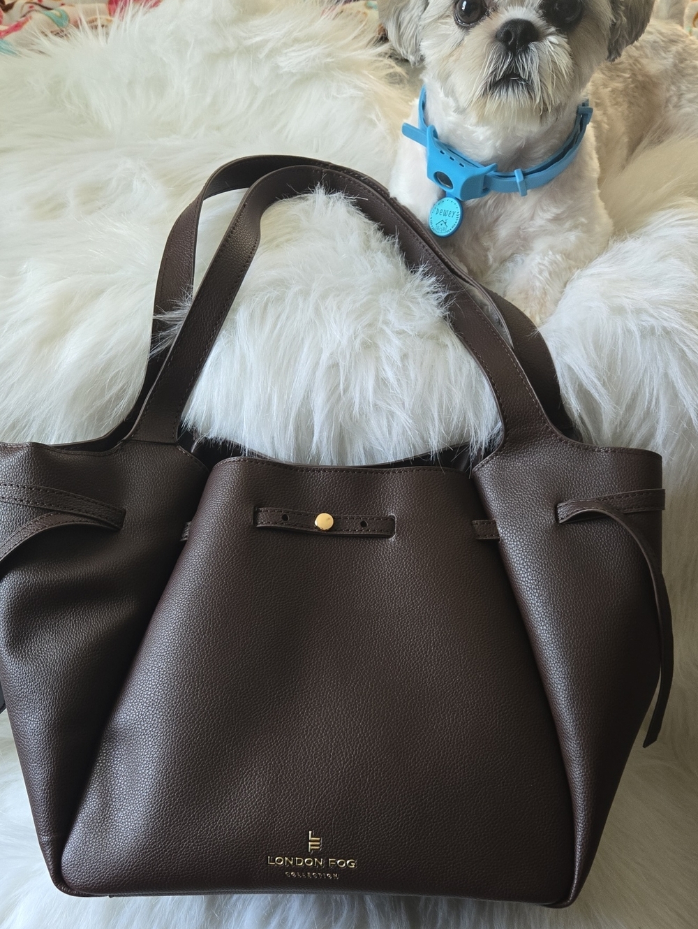 London Fog Dark Brown Pebbled Vegan Leather Tote